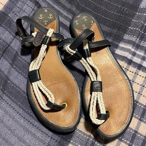 Sperry Navy and White Rope Ankle Sandals 7